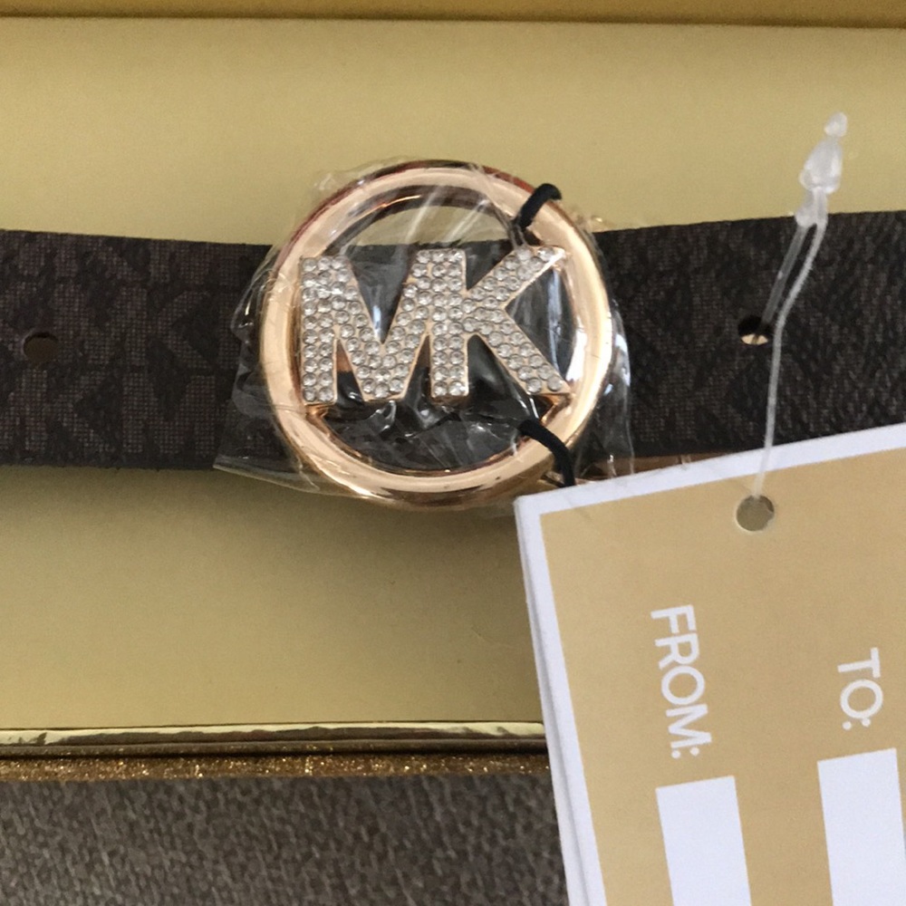MICHAEL KORS Women's Belt in Gift Box SZ S/M,  Gemmed LOGO- Brown - Picture 3 of 8
